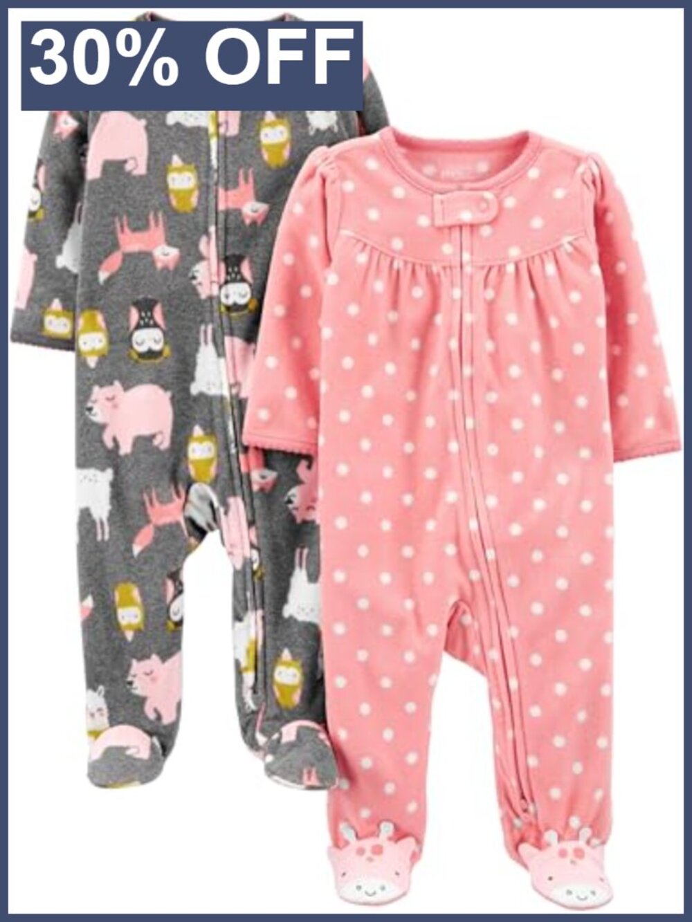 Baby Girls Fleece Footed Sleep and Play 2-Pack Carters Style, Long Sleeve,
